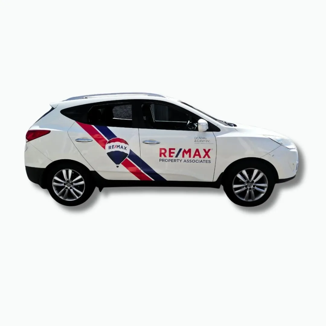 Company car branded with full colour printed door and side decals