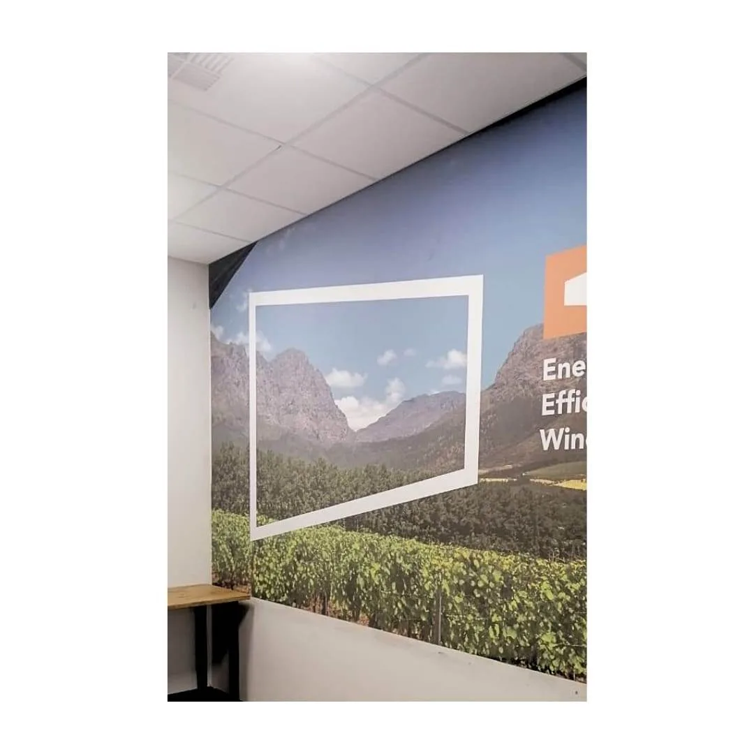 Custom printed landscape wallpaper in a corporate interior