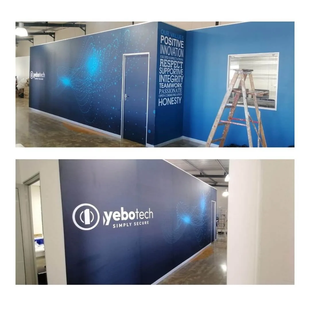 Custom corporate wall graphic fitting