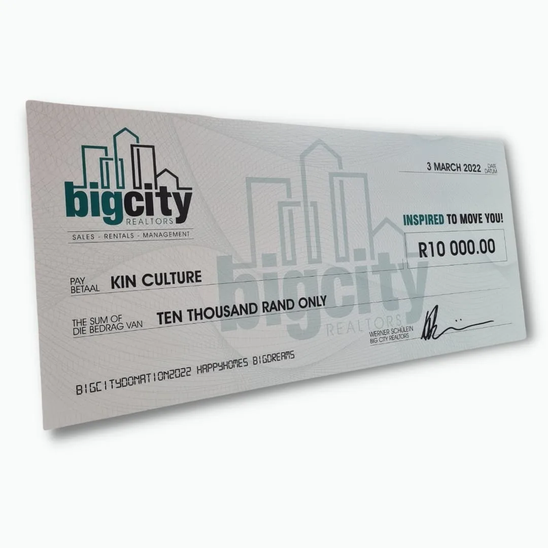 Custom printed giant presentation cheque with company branding