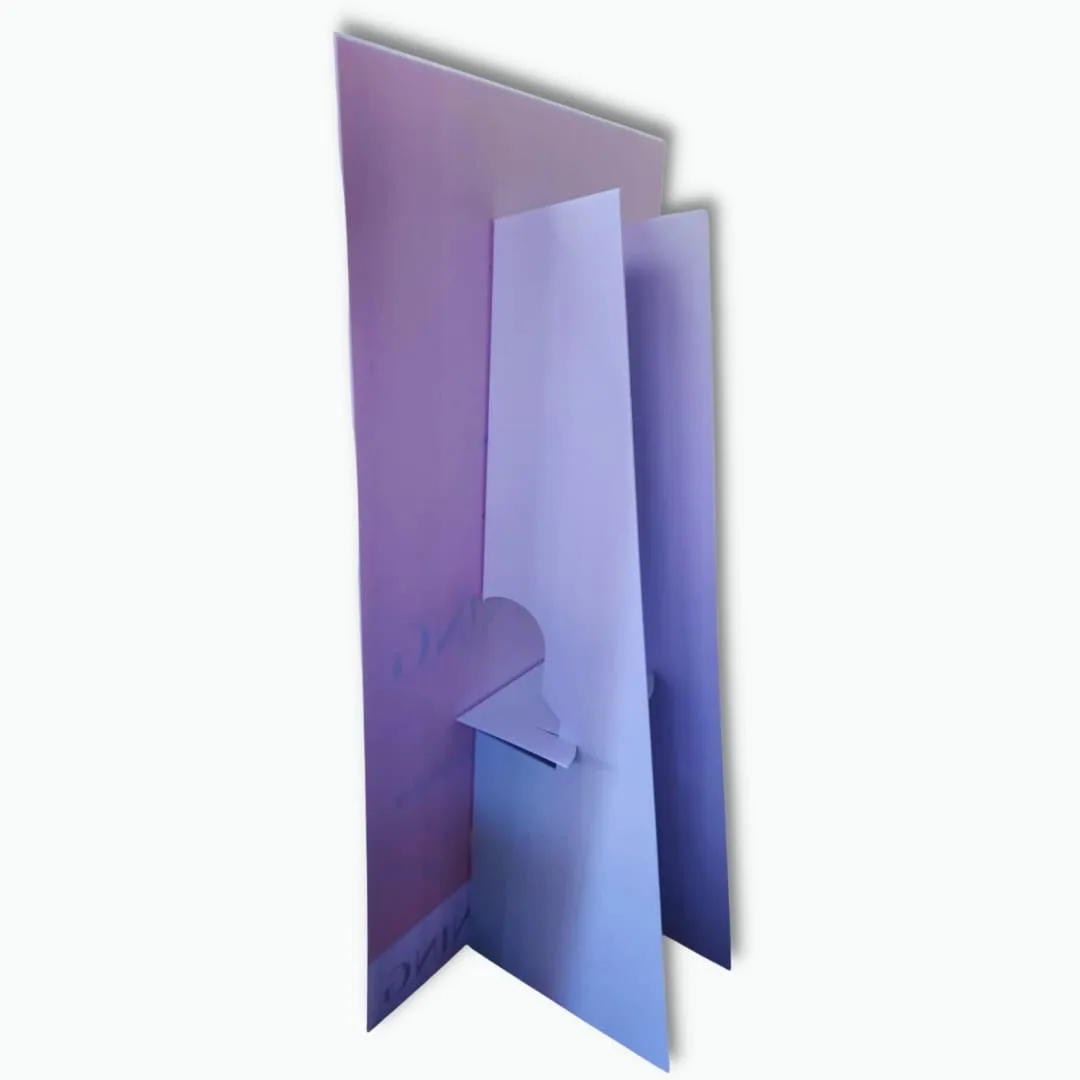 Back of a standee showing the fold-out support strut