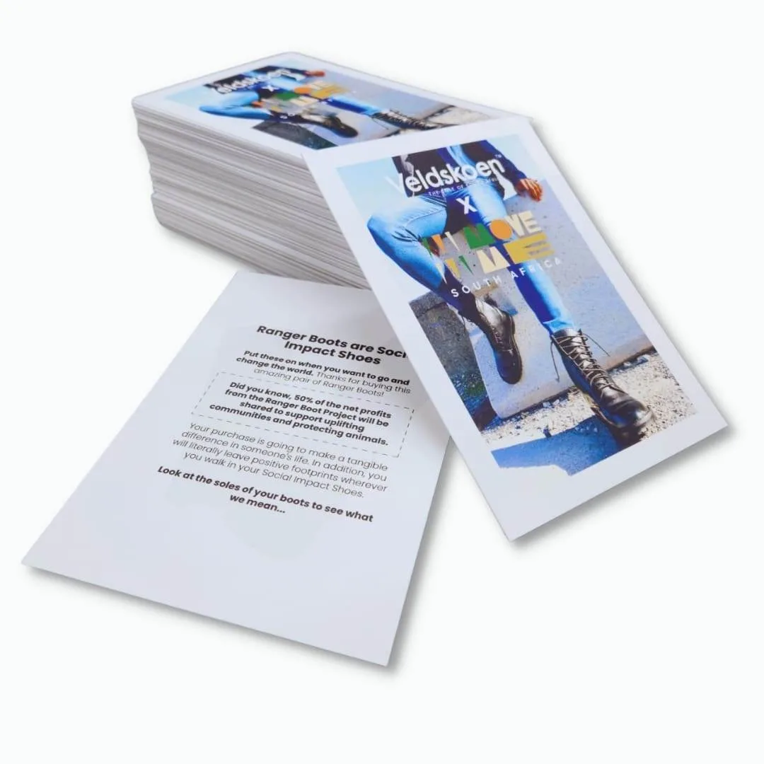 Stack of double sided printed promotional cards
