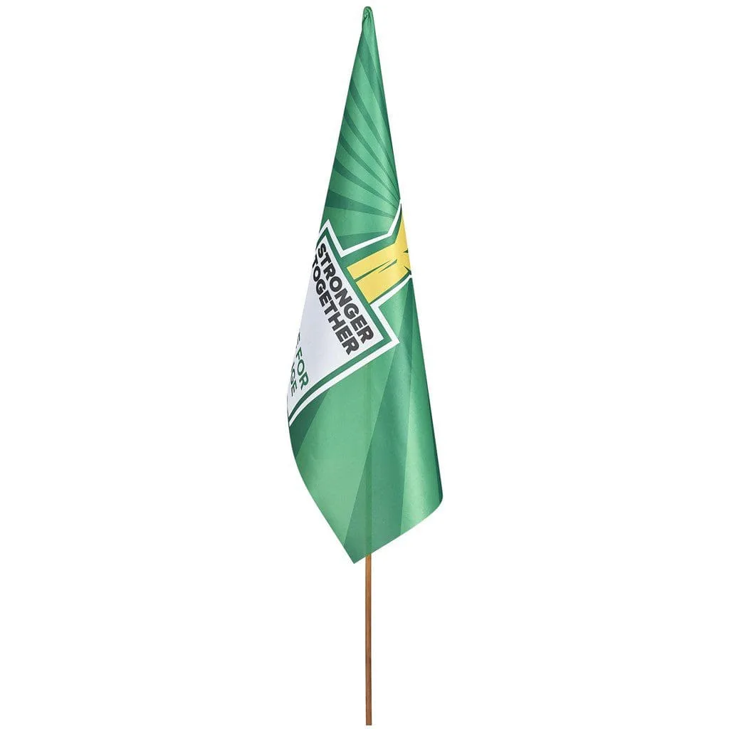 Full colour printed supporter hand flag on a wooden dowel