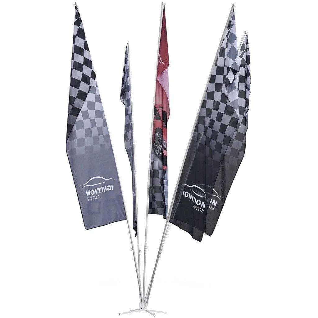 Five flag outdoor flag fountain with custom printed branding