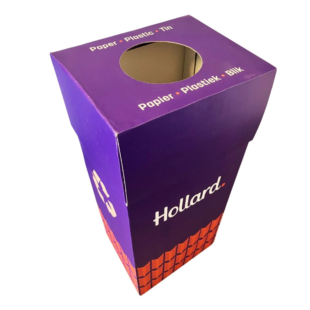 Tall custom printed collection bin with a round opening