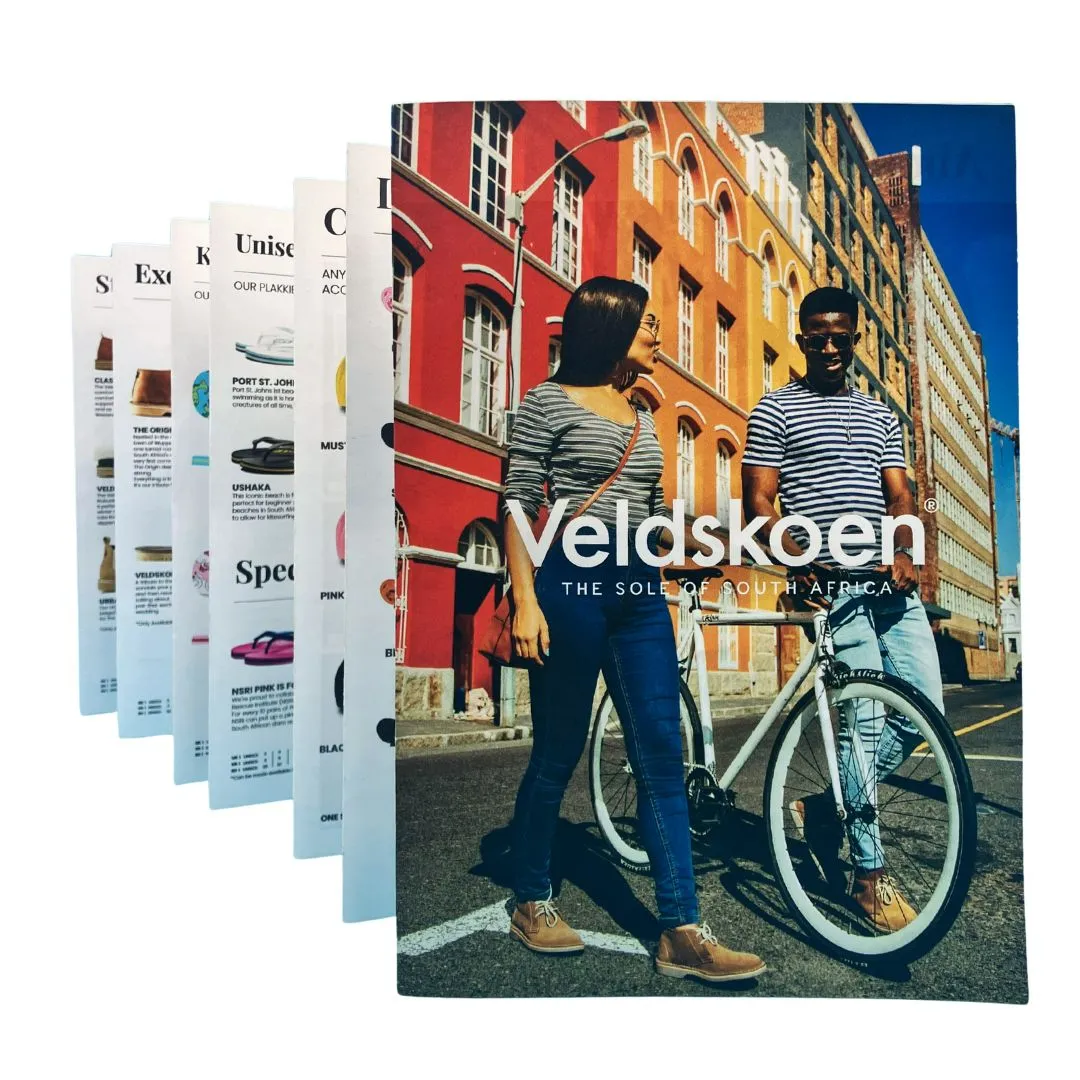 Multi-panel folded pamphlet printed in full colour with product photography