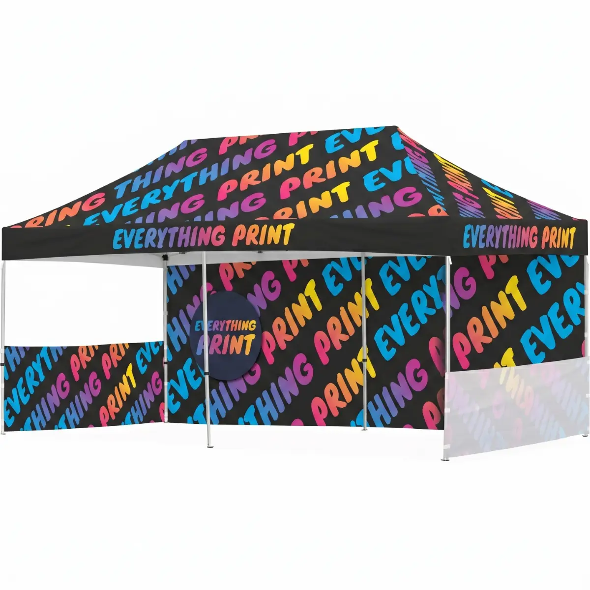 Branded 3m x 6m deluxe aluminium gazebo with custom printed canopy and half and full walls for outdoor event. Gazebo with