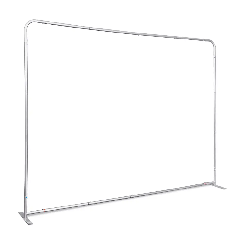 Medium format square backdrop slimline sock banners for exhibition spaces.