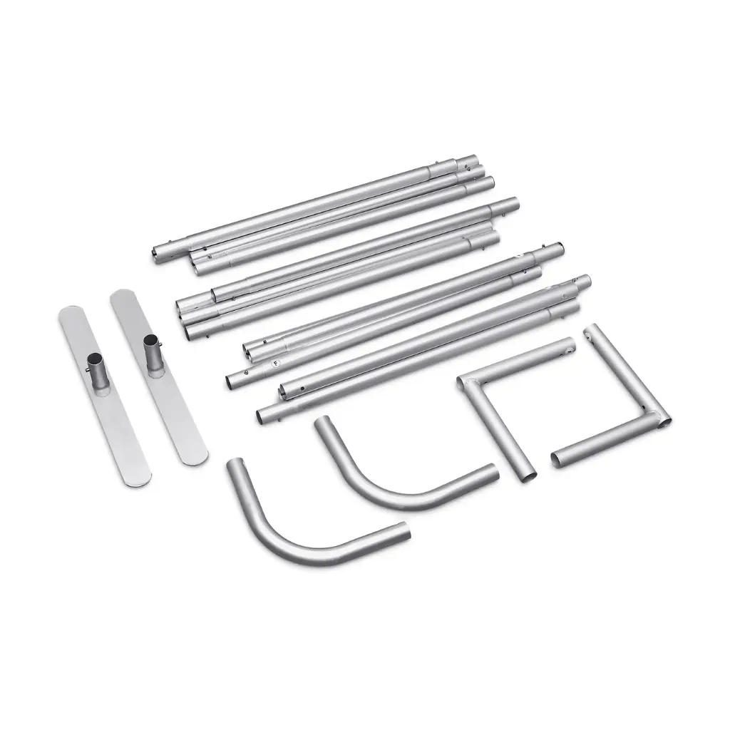 Click-lock aluminium tubular frame components for easy assembly of slimline sock banners.