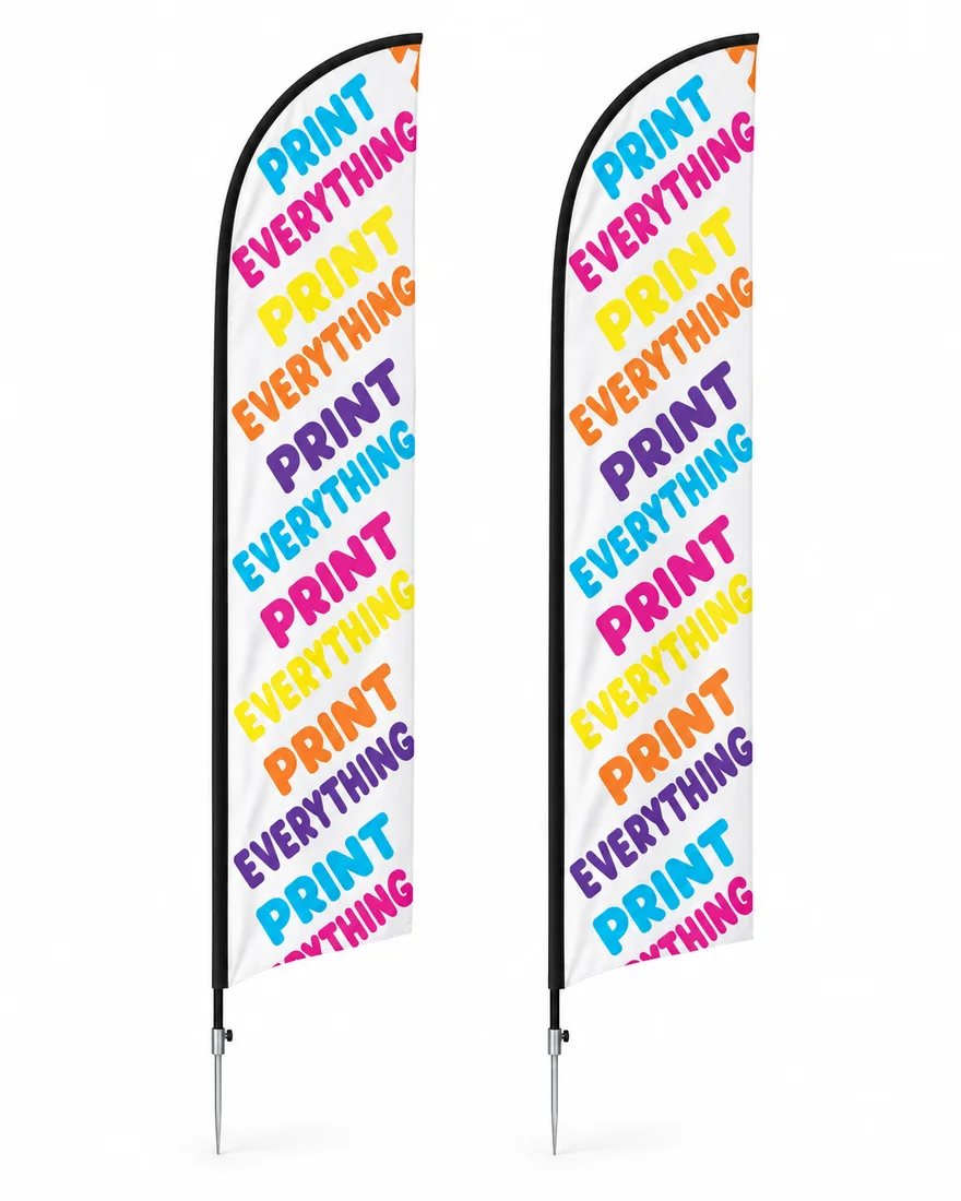 A pair of printed bow banners on ground spikes