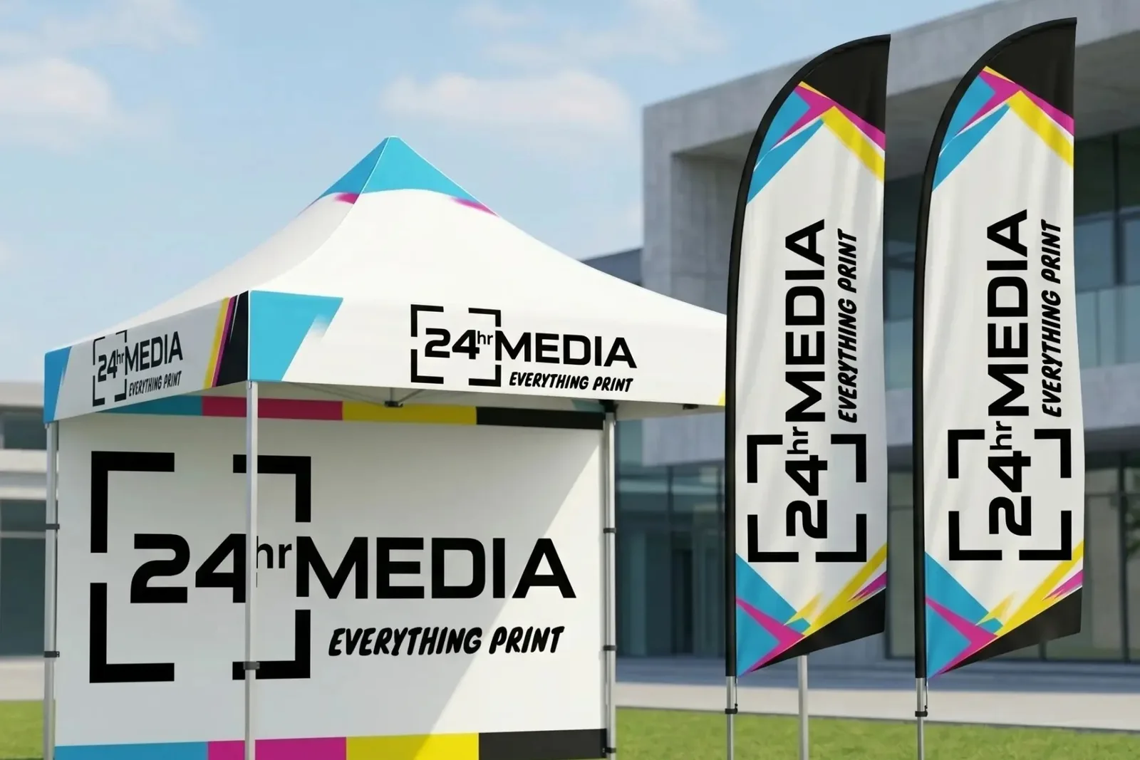Dye-Sublimation Fabric Printing: Gazebos and Flags Outdoors, Fabric Frames and Covers Indoors
