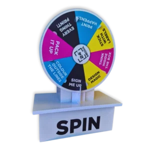 Custom branded prize wheel for South African trade shows and promotional events