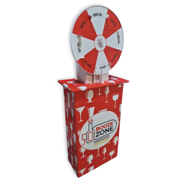 Booze Zone red and white promotional spinning wheel