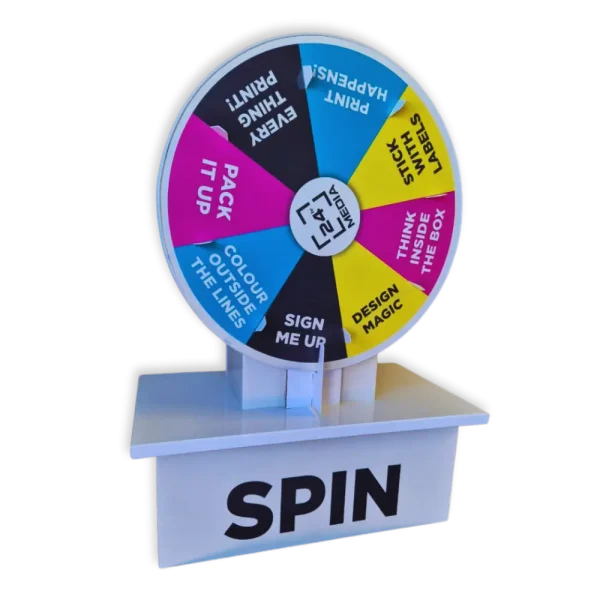 Custom branded prize wheel for South African trade shows and promotional events